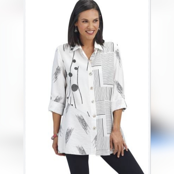 NorthStyle White Button down Roll up Sleeves tunic Shirt Plus Size 1X - Picture 1 of 13